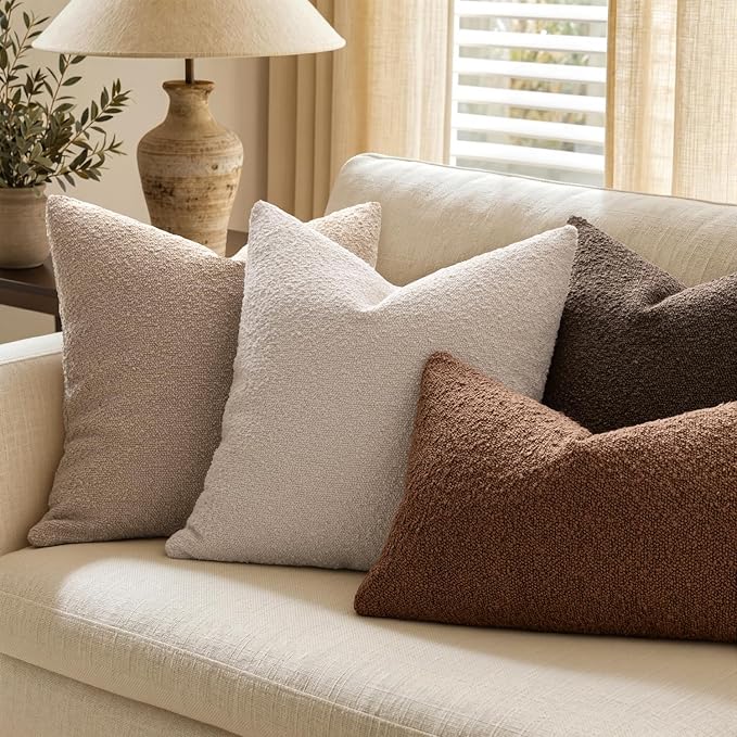 MIULEE 20x20 Decorative Lumbar Boucle Couch Pillow Covers Brown | Set of 2 Textured Neutral Fall Autumn Throw Pillow Covers, Accent Solid Pillowcases, Sofa Living Room Home Decor