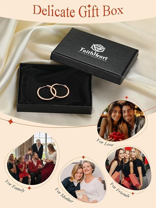 FaithHeart 925 Sterling Silver Huggie Hoop Earrings, Silver Small Hoop Earring for Women, 14K Gold/Black/Rose Gold Hypoallergenic Cartilage Earrings for Women 6/8/10/12/14/16/18/20mm