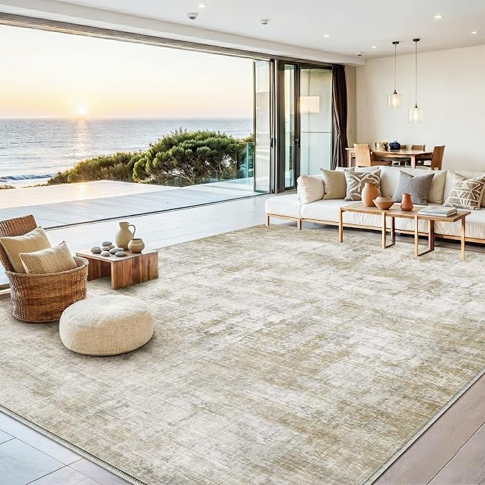 6x9 Area Rugs Washable Living Room Rug-No Slip Soft Carpets Modern Abstract Indoor Floor Stain Resistant Carpet for Bedroom Dining Room Farmhouse Nursery Home Office Tan