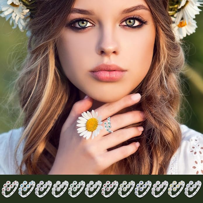 Dainty Daisy Ring for Women, S925 Sterling Silver Cubic Zirconia Sunflower Flower Ring For Daughter, I Think Of You Every Daisy Ring, Birthstone Flower Ring