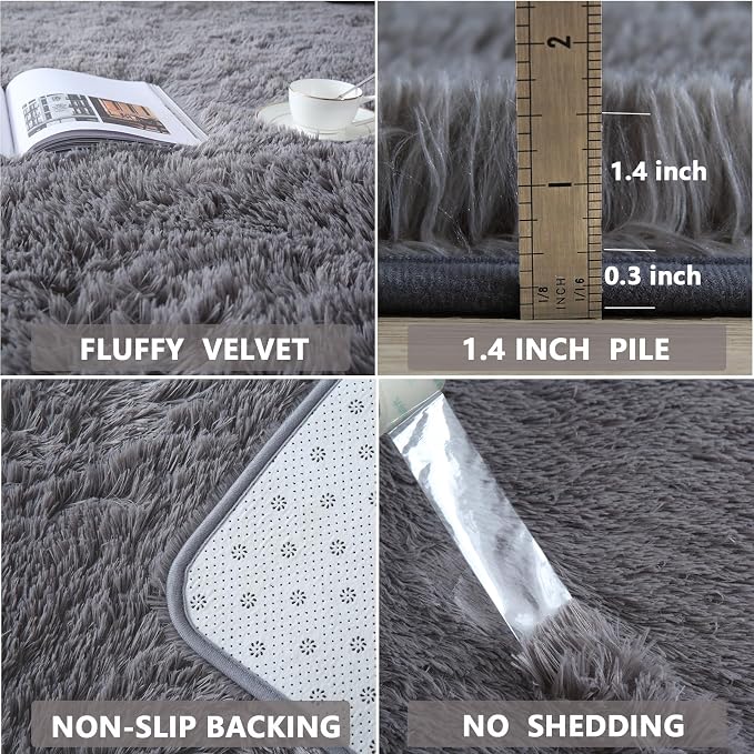 Grey Shag Area Rugs 8x10 Living Room- Large Soft Non-Slip Area Carpet | Cloud-Soft Comfort: Microfiber Memory Foam - Bare Feet Love The Sink-In Softness Your Whole Family Enjoys Every Day