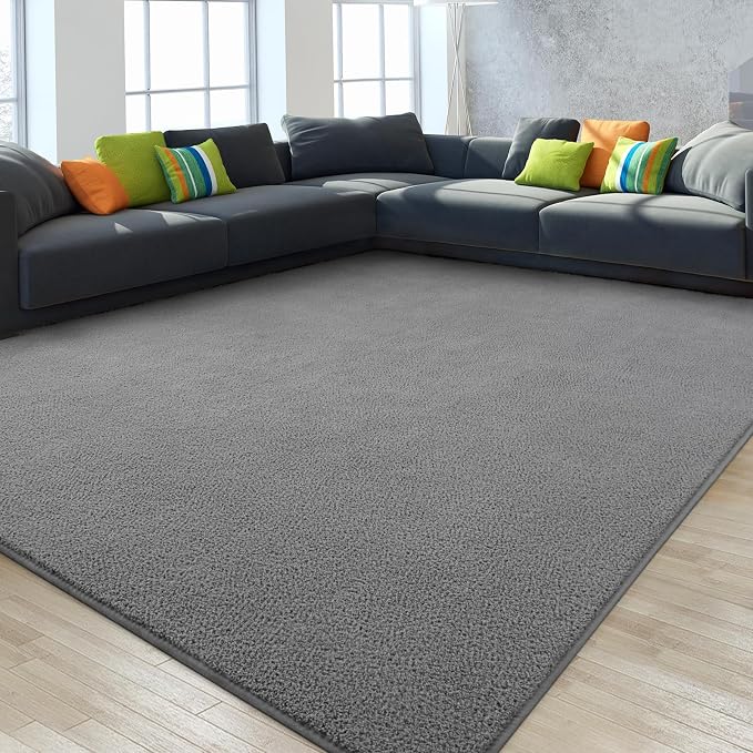 Gifeas Large Ultra Soft Modern Area Rugs for Living Room Bedroom, 7x10 Feet Grey Thickened Memory Foam Indoor Solid Minimalist Carpets, Non-Slip Comfy Rug for Boys Girls Nursery Room Home Decor