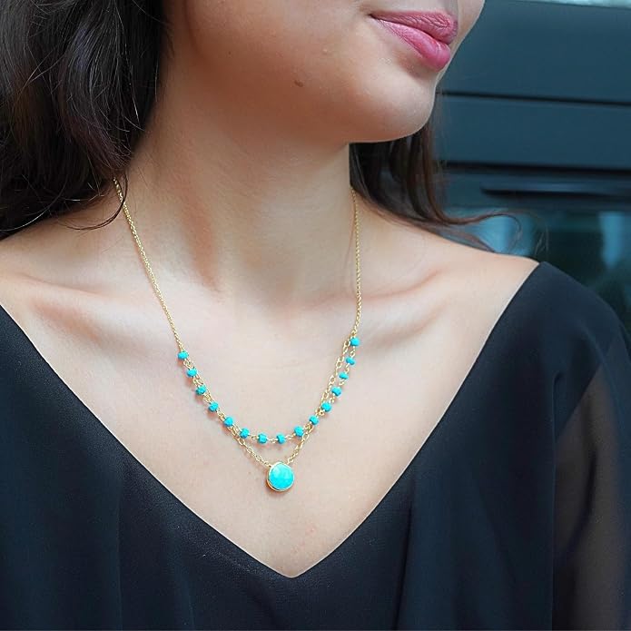 Layering Necklace for Women, Premium Layered Gold Healing Crytsal Necklaces - Tarnish Free 18K Gold Vermeil Certified S925 Classic Stack Necklace Gold Jewelry for Women - Mothers Day Gifts for Mom Wife