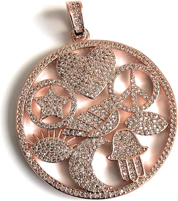 SIFRIMANIA Large Symbol Charm Necklace 18K Rose Gold Plated 18–20 Inch Adjustable Box Chain Round CZ Statement Pendant