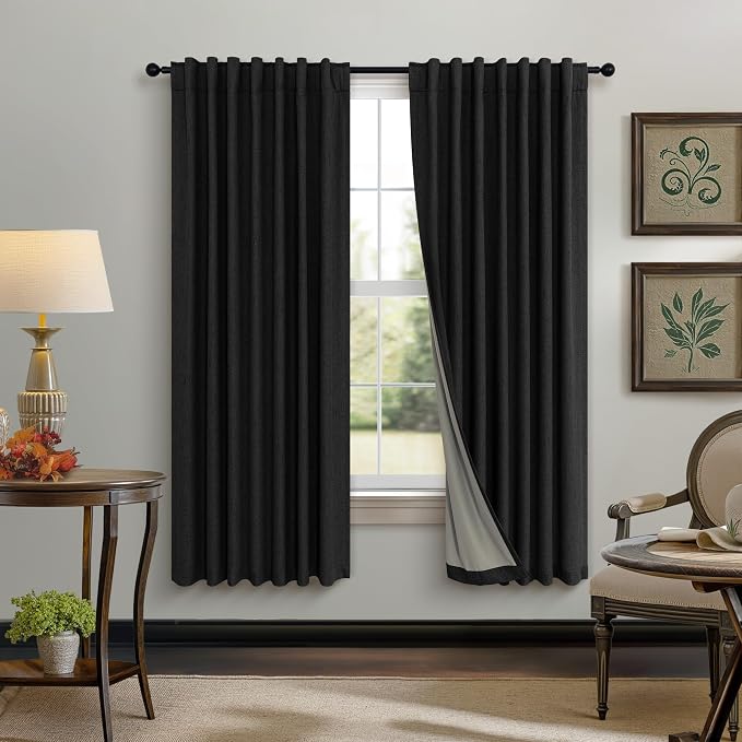 72 Inch Blackout Curtains for Living Room 2 Panel Burg Complete Black Out Thermal Insulated Darkening Back Tab Pleated Lightweight Noise Reducing Saver Energy Saving Long Curtain for Bedroom 72 Length