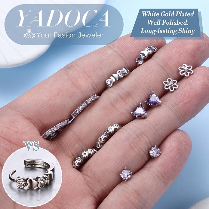 YADOCA 𝟵𝟮𝟱 𝗦𝘁𝗲𝗿𝗹𝗶𝗻𝗴 𝗦𝗶𝗹𝘃𝗲𝗿 Earrings for Girls Women - Hypoallergenic Cute Kids Toddler Earrings - Cubic Zirconia Earrings Studs Hoop Set for Sensitive Ears