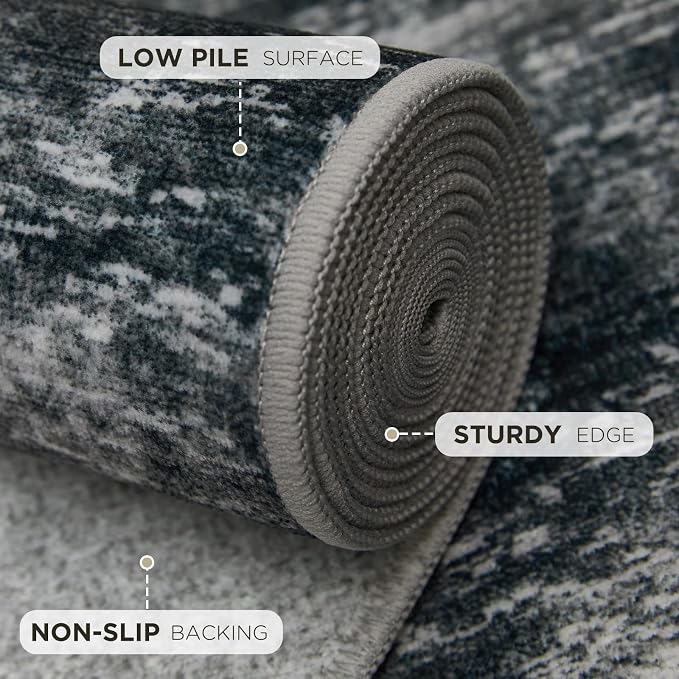 Joydeco 5x7 Area Rugs for Living Room, Non-Slip Modern Abstract Soft Washable Rug, Low Pile Carpet for Bedroom, Dining Room, Home Office, Pet & Child Friendly, Light Gray & White & Dark Gray