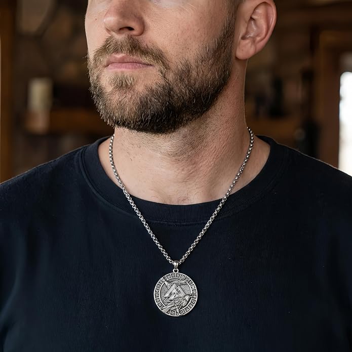 CRMAD Viking Owl/Raven Necklace Vintage Animal Totem Pendant Rune of Lune Jewelry Gift for Men and Women 24 in Chain