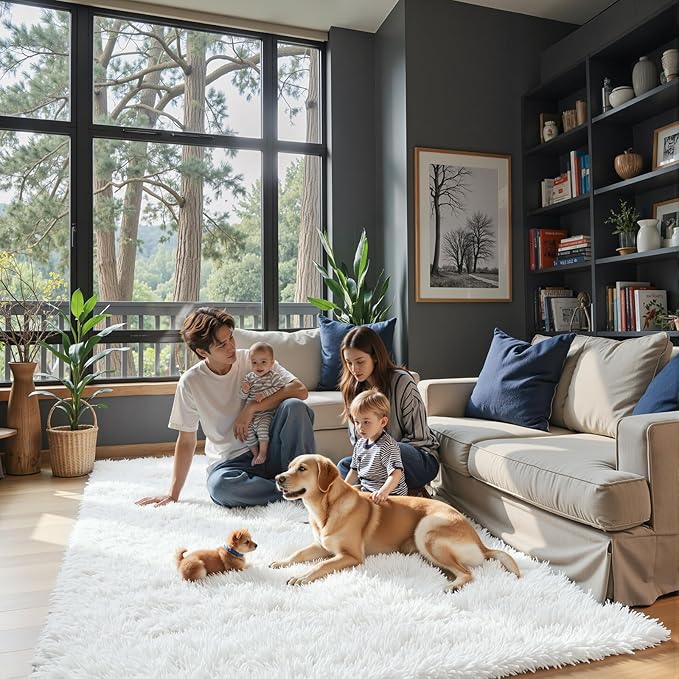 Rugs for Living Room 5x8, Alfombras para Salas Shag Large Plush Soft Area Rug, Shaggy Carpets for Bedroom,Boys Girls Home Decor Aesthetic(5 x 8, White)