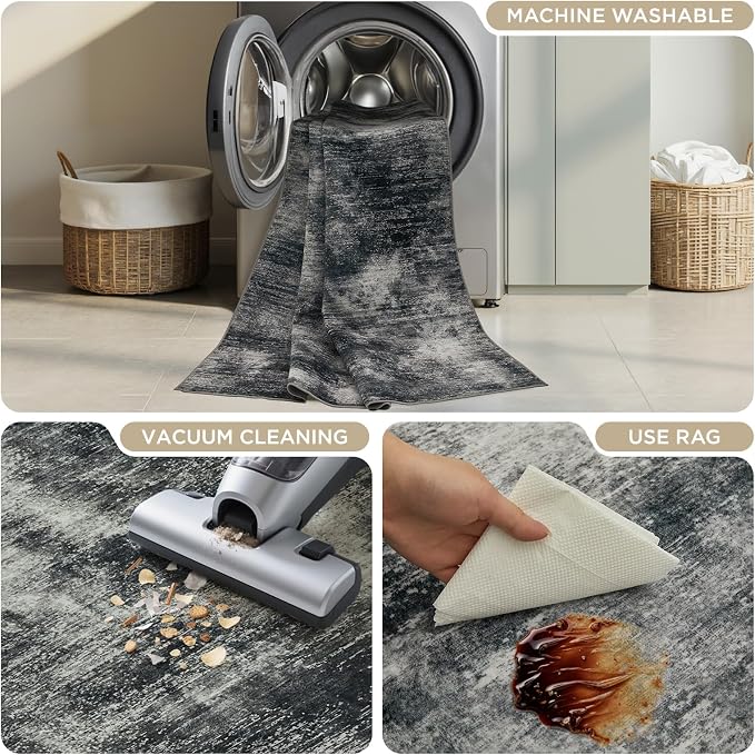 Joydeco 5x7 Area Rugs for Living Room, Non-Slip Modern Abstract Soft Washable Rug, Low Pile Carpet for Bedroom, Dining Room, Home Office, Pet & Child Friendly, Light Gray & White & Dark Gray