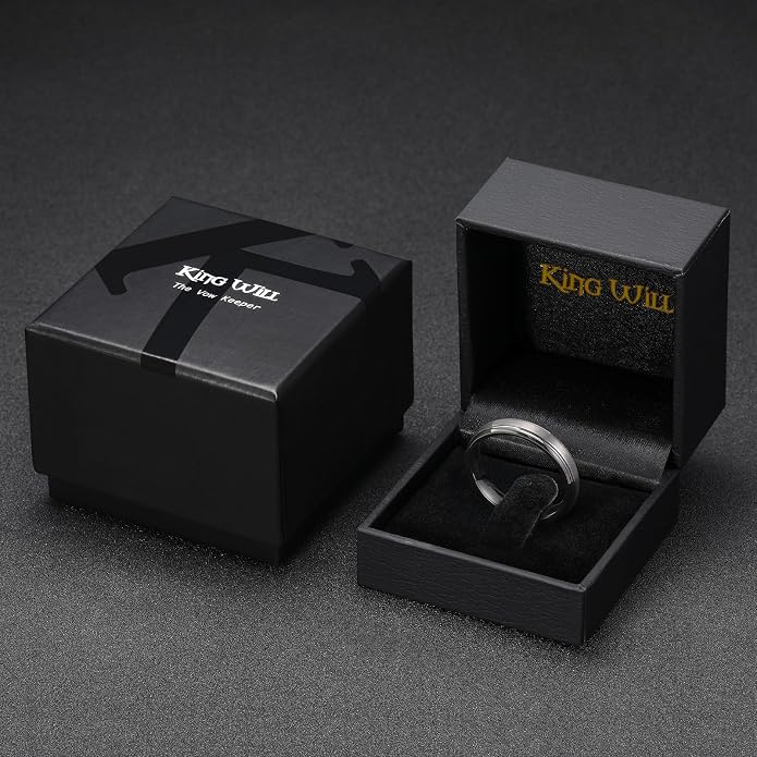 King Will Classic Tungsten Wedding Band for Men, 6/7/8/9/10mm Widths, Polished Finish Step Edge Matte Rings Comfort Fit