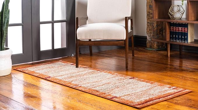 Unique Loom Autumn Collection Modern Contemporary Casual Abstract Area Rug (Beige/ Terracotta Rustic, 2 ft 6 in x 10 ft Runner)