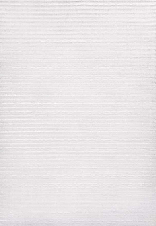 JONATHAN Y Cole Pinstripe High-Low White/Silver Indoor Area Rug, 4x6, Modern, Minimalist, Easy-Cleaning for Living Room, Bedroom, Kitchen, Pet Friendly, Non-Shedding (CAR101C-4)