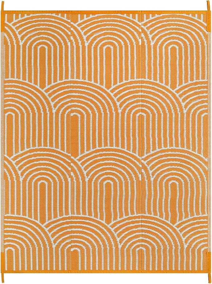 Anidaroel Rainbow Patio Rugs Outdoor 8’X10’ Waterproof, Reversible Camping Rug for Outside RV, Portable Plastic Straw Outdoor Area Rug for Backyard, Garden, Pool Deck (Orange, 8‘X10')