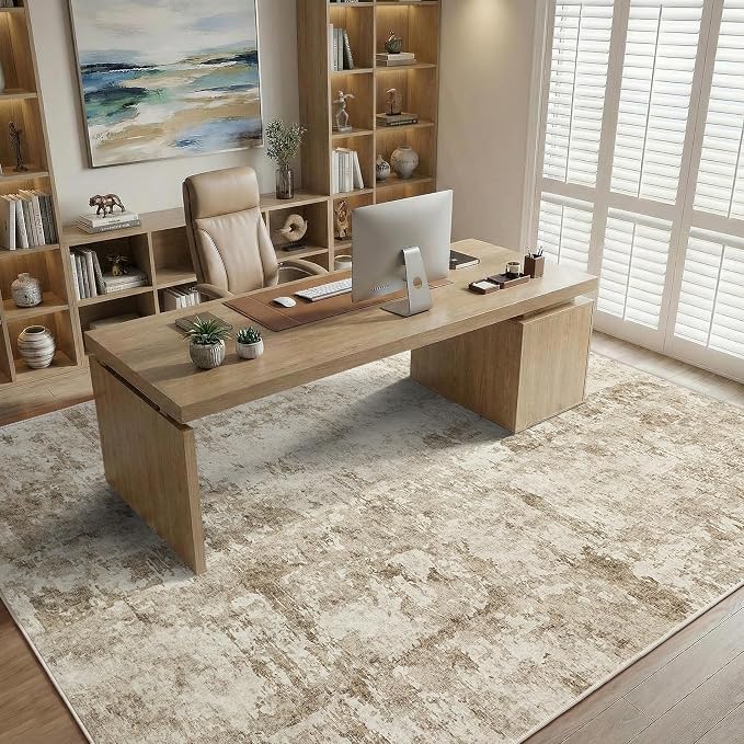 GarveeHome 5x7 Abstract Area Rug Neutral Washable Living Room Bedroom Rug | Large Modern Low Pile Non Slip Floor Mat Carpet Indoor Accent Rug for Dining Room Playroom Nursery Home Decor