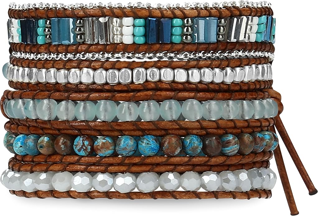 Bracelet for Women – Handmade Vegan Boho Natural Stone Layered Bracelet, Thailand Bohemian Stackable Beaded Wrap Bracelets, Summer Hippie Bracelet Stack, Fashion Jewelry Gifts