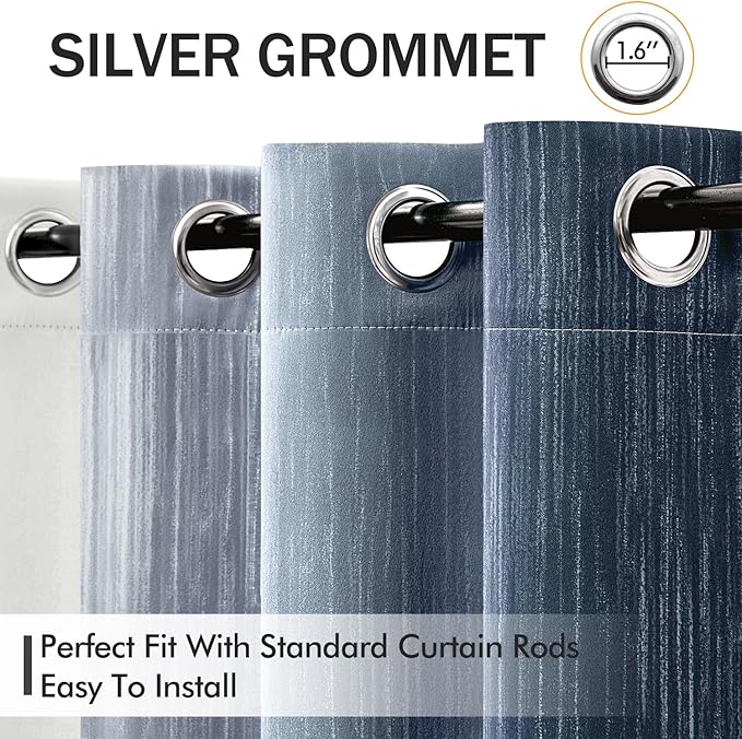 MIULEE Navy Blue and Greyish White Ombre Blackout Curtains, Full Room Darkening Thermal Insulated 63 Inches Long Drapes for Bedroom/Living Room Grommet Window Treatments Modern 52Wx63L, Set of 2