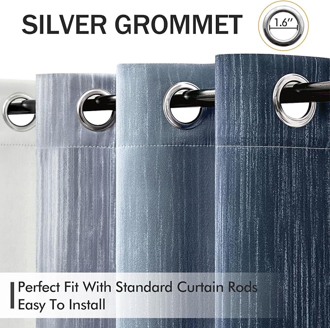 MIULEE Navy Blue and Greyish White Ombre Blackout Curtains, Full Room Darkening Thermal Insulated 72 Inches Long Drapes for Bedroom/Living Room Grommet Window Treatments Modern 52Wx72L, Set of 2