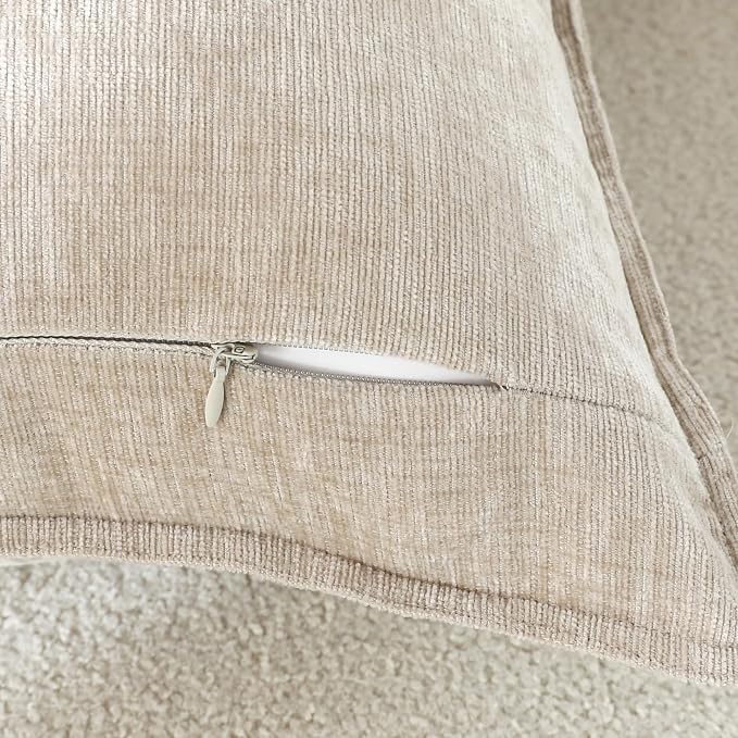 Stellhome Set of 4 Neutral Decorative Throw Pillow Covers Accent Solid Soft Textured Chenille Cushion Cover Rustic Farmhouse Pillow Case for Couch Sofa Bedroom Living Room (16x16 inch, Neutral)