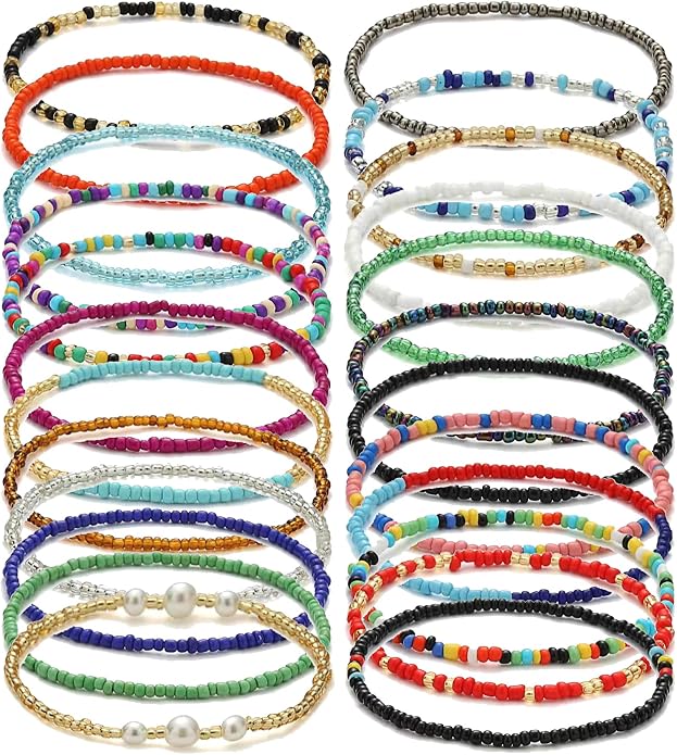 Beaded Anklets for Women Handmade Boho Beaded Ankle Bracelets Colorful Beads Foot Anklets for Women