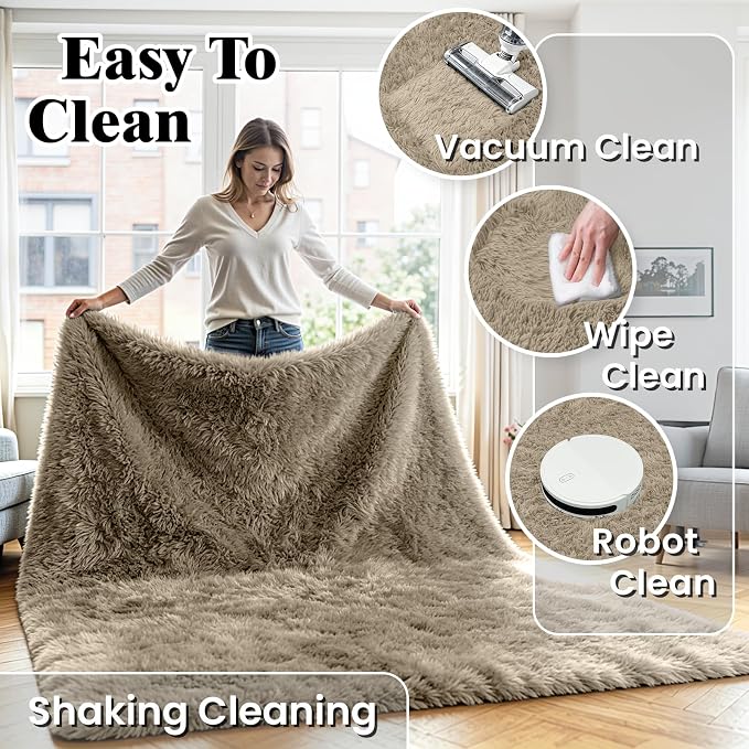 6x9 Area Rug for Living Room, Ultra Soft Fluffy Grey Camel Rugs for Bedroom, Non Slip Large Shag Carpet, Fuzzy Plush Nursery Rug, Thick Washable Indoor Floor Carpets for Kids Office Dorm Home Decor