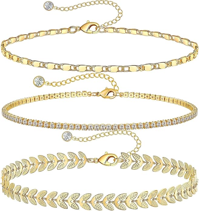 DEARMAY Gold Anklets for Women Waterproof, Non Tarnish14K Gold Plated Ankle Bracelets Set Stack, Summer Beach Jewelry Gifts for Vacation, Bikini Outfits for Women Mom Her