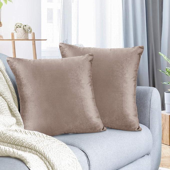 Nestl Throw Euro Pillow Covers, Cozy Velvet Decorative Pillow Covers 26 x 26 Inches, Soft Solid Couch Pillow Case for Sofa, Bed and Car, Set of 2 - Taupe Sand