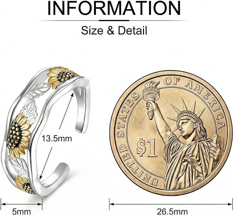 Sunflower Toe Rings Adjustable Toe Jewelry for Women Mom Summer Beach