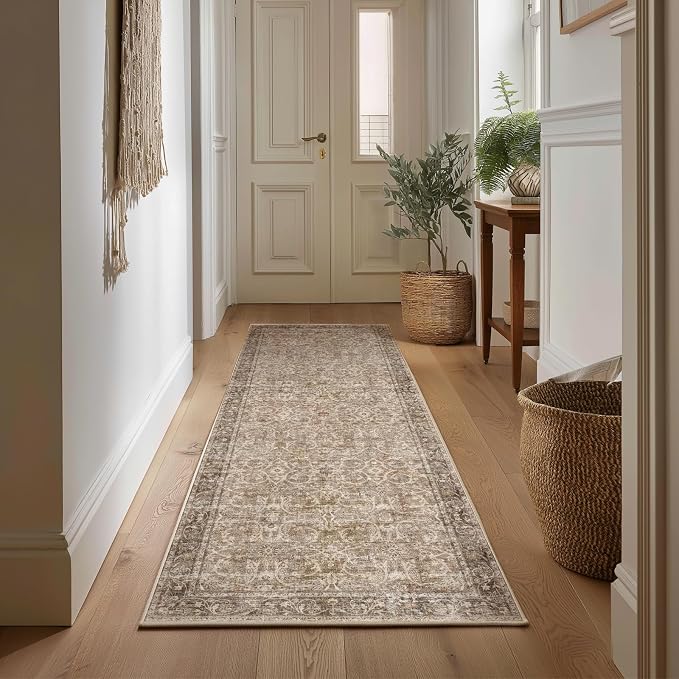 Machine Washable Hallway Runner Rug: 2'x6' Kitchen Rugs Soft Non-Slip Low Pile Vintage Boho Carpet Runners for Indoor Entryway Kitchen Bedside Bedroom Bathroom Farmhouse Decor