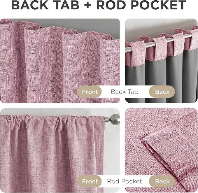 Joydeco Blackout Curtains for Bedroom - 100% Light Blocking 2 Panels Set Pink Drapes 37" W x 90" L, Thermal Insulated Room Darkening Curtains, Linen Textured for Living Room, Rod Pocket & Back Tabs