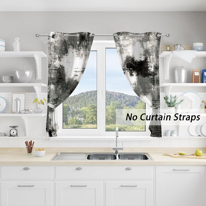Asuexpect Black Grey Abstract Curtains 2 Panels Abstract Rust Curtain Room Darkening Grommet Window Drapes Modern Decorative Window Treatments for Bedroom Living Room, 26x36 Inches, Black Grey
