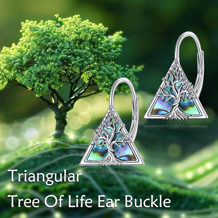 Celtic Trinity Knot Earrings for Women 925 Sterling Silver Triangle Celtic Leverback Abalone Shell Irish Jewelry Gift