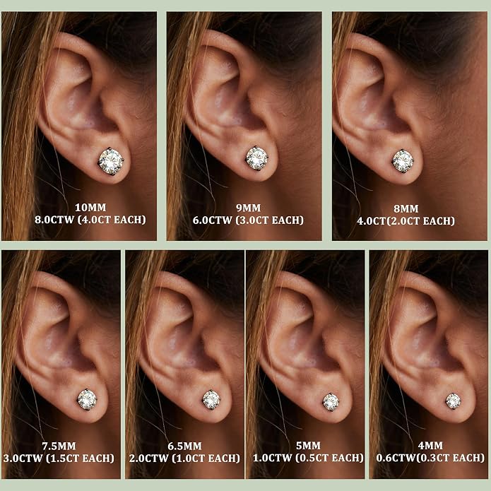 Moissanite Stud Earrings : 18K White Gold Plated Solid 925 Sterling Silver Earring Hypoallergenic Dainty Flat Back Stud Earrings Jewelry for Women Men D Color VVS1 Clarity