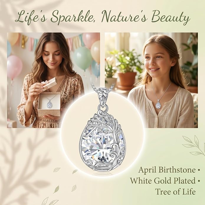 Teardrop Moonstone Necklace for Women Tree of Life/Filigree Birthstone Pendant Necklace Jewelry