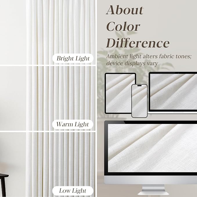 70 Inch Extra Wide Pinch Pleated Linen Curtains 112 Inch Length for Living Room Bedroom Natural Cream Beige Privacy Drapes Light Filtering for Patio Sliding Door 112 Inches Long with Hooks Clips Rings