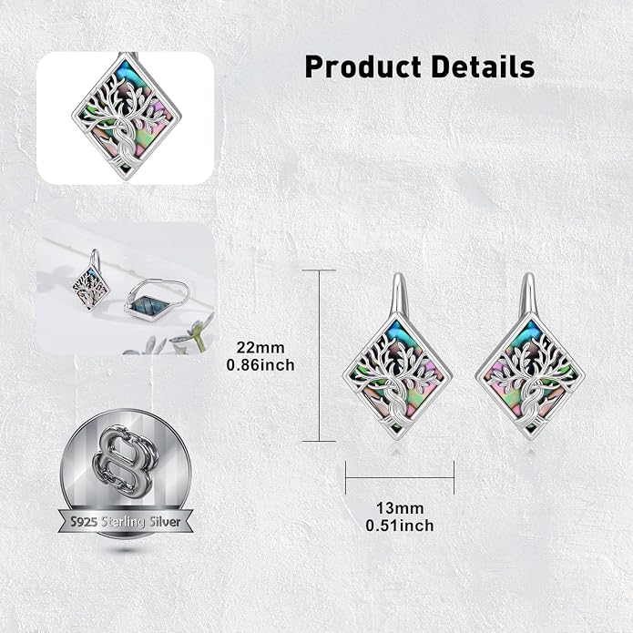 SIMONLY Abalone Shell Tree of Life/Lotus/Clover Earrings for Women 925 Sterling Silver Celtic Knot Leverback Earrings Lotus Jewelry Christmas Mother Day Gift