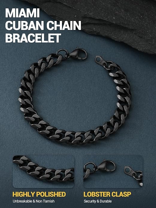 PROSTEEL Stainless Steel Bracelets for Men Women, Gold/Silver/Black, Cuban Link Bracelet Adjustable, Jewelry with Gift Box