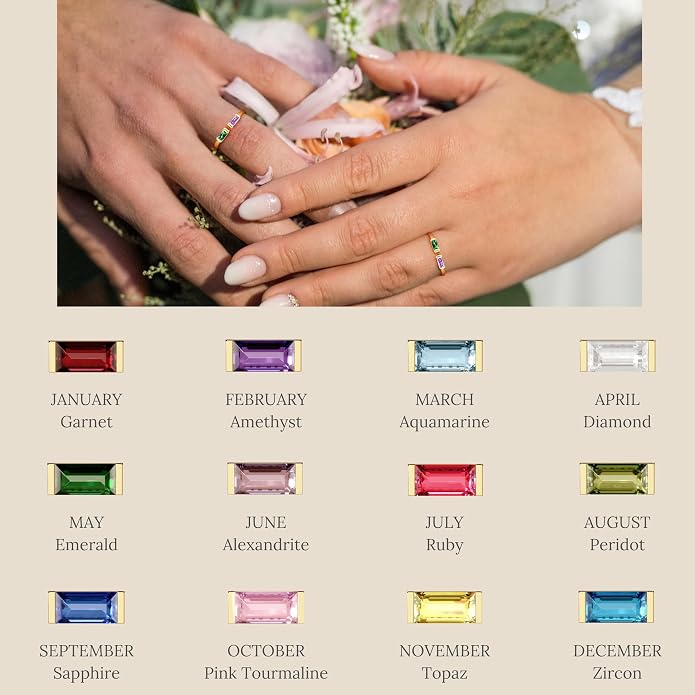 WFYOU Gold Birthstone Rings for Women - Non Tarnish Dainty 14K Gold Plated Stackable CZ Rings for Her & Couples - Personalized Jewelry Gift for Birthday