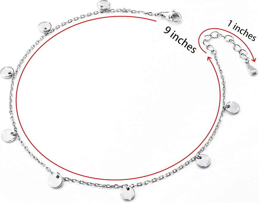 Anklet for Women S925 Sterling Silver Beach Style Foot Layered Adjustable Ankle Bracelet Disc Evil Eye Heart Infinity Bead Cross Jewelry