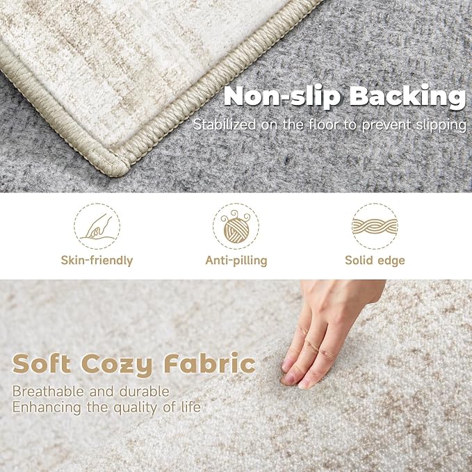 6x9 Area Rug for Living Room: Washable Abstract Soft Rugs Non Slip Modern Stain Resistant Low Pile Carpet for Dining Room Bedroom Nursery Office (Beige, 6'x9')