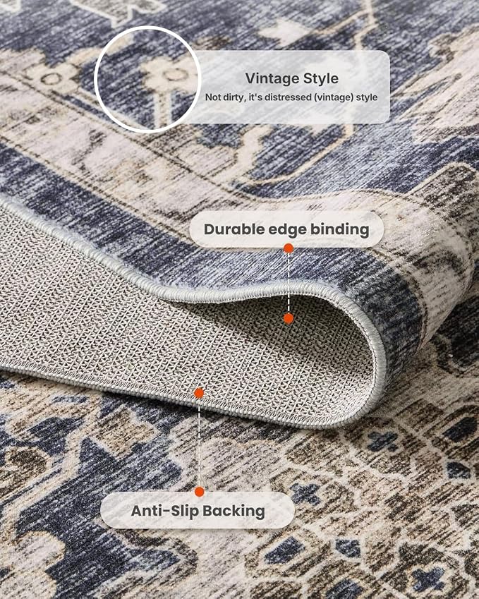 AMADA HOMEFURNISHING 2x6 Washable Runner Rug, Low-Profile Kitchen Rugs with Non-Slip Backing & Durable Edge Binding, Vintage Entryway Runner Rug for Bedroom & Hallway