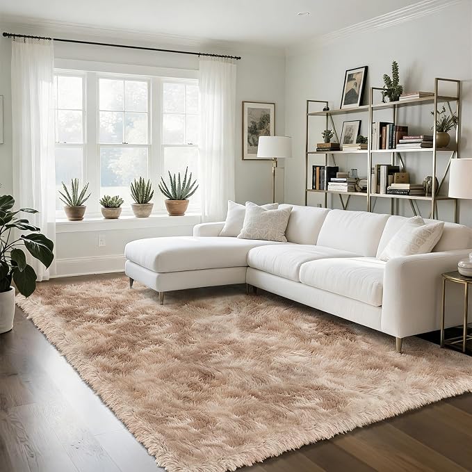 yongyangjuxin Fluffy Rug Shag Area Rug, Mottling Beige 8x10 Area Rugs for Living Room, Large Shag Area Rugs for Bedroom Room Home Decor, Upgrade Anti-Skid Rectangular Fuzzy Rugs