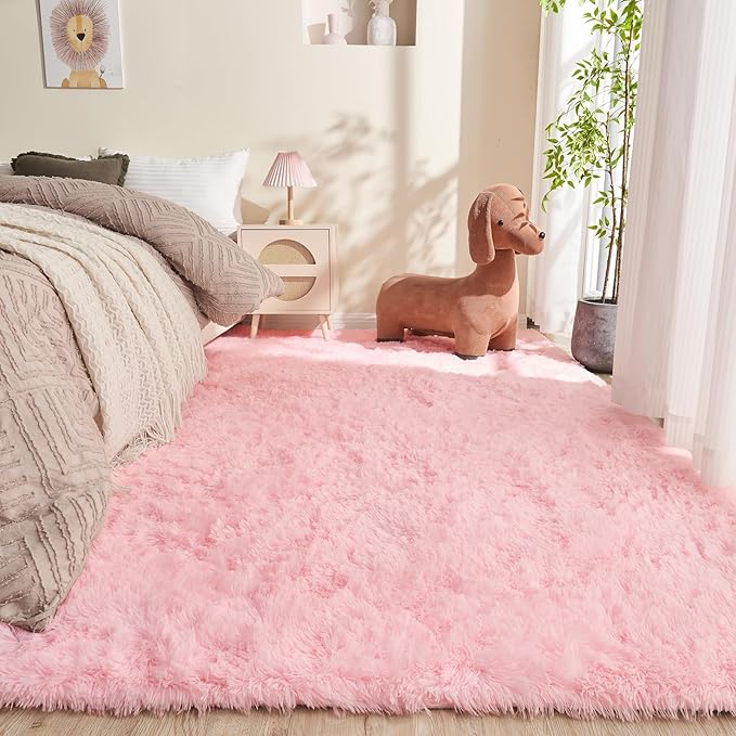 OPPODREAM 3x5 Pink Rugs for Bedroom, Ultra-Soft Fluffy Area Rugs for Living Room, 3 x 5 Shag Carpet for Nursery, Kids, Girl, Boy, Baby, Plush, Fuzzy, Shaggy, Cute Home Decor