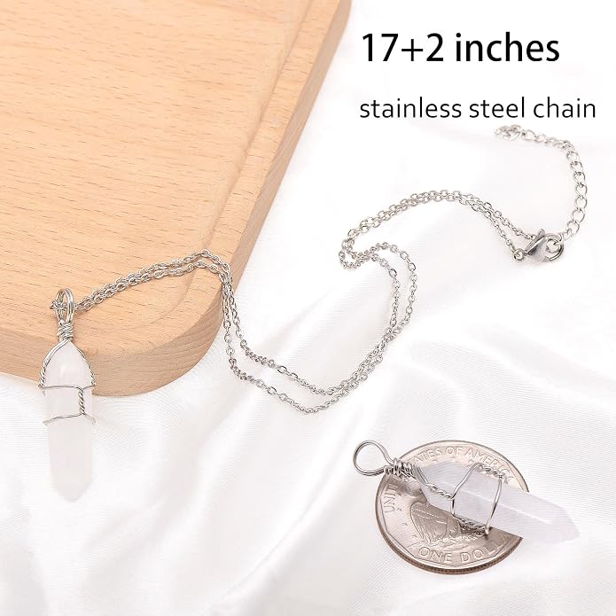 Mineral Stone Point Wire Wrapped Healing Crystal Pendant Necklace for Women Man