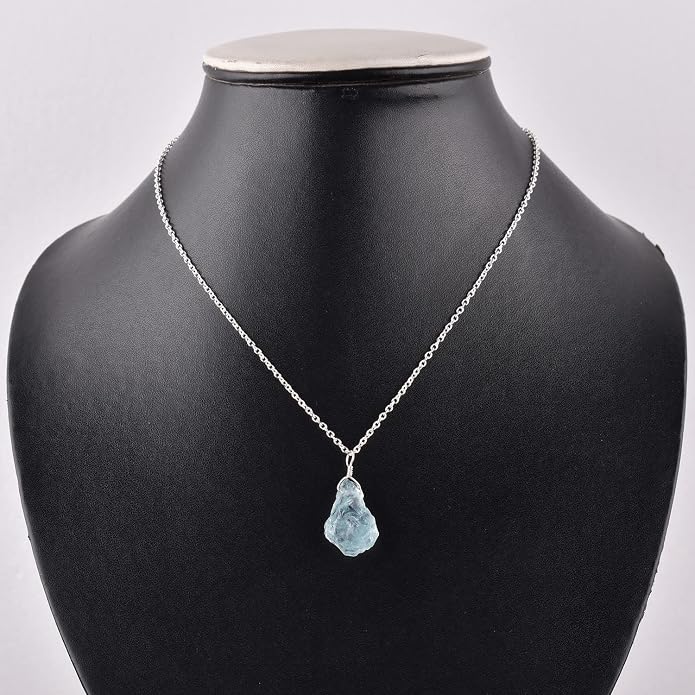 Raw Gemstone Dainty Pendant Necklace for Women, Natural Birthstone Handmade Jewelry, Healing Chakra Crystal, Silver Plated Chain 18" Birthday Gift for Her
