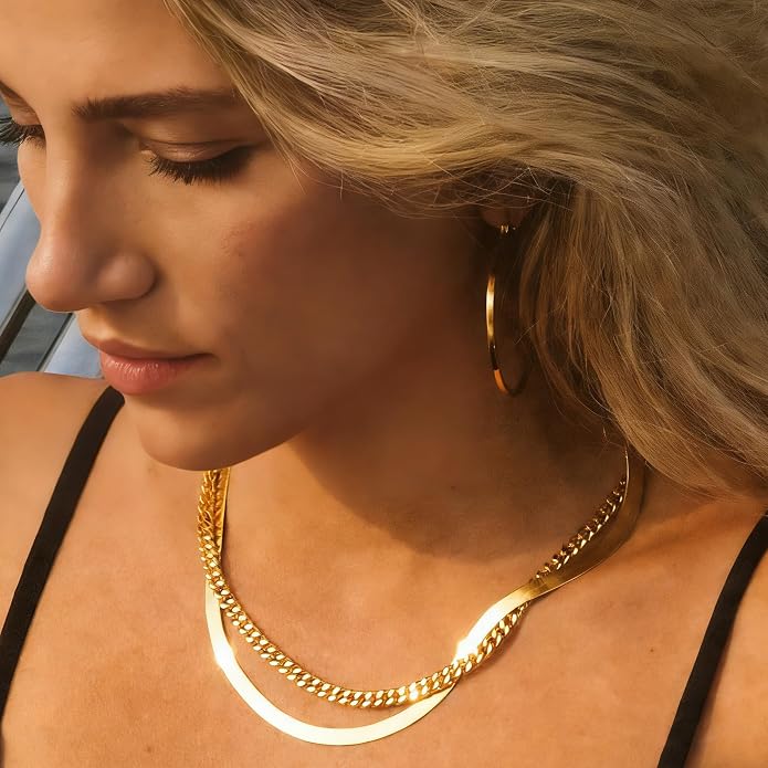 CHESKY Gold Necklace for Women-14K Plated/S925 sterling silver Snake Chain Necklace Dainty Simple Chunky Herringbone Necklace Gold Choker Necklaces Jewelry for Women Mothers Day Gifts for Mom