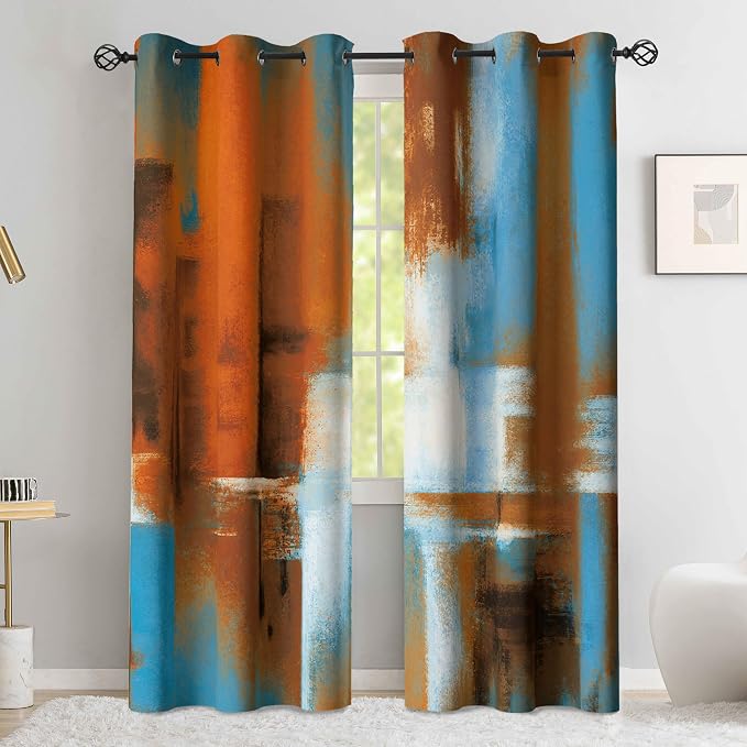 Asuexpect Rust Curtains 2 Panels Abstract Curtain Room Darkening Grommet Window Drapes Modern Decorative Window Treatments for Bedroom Living Room, 42x63 Inches