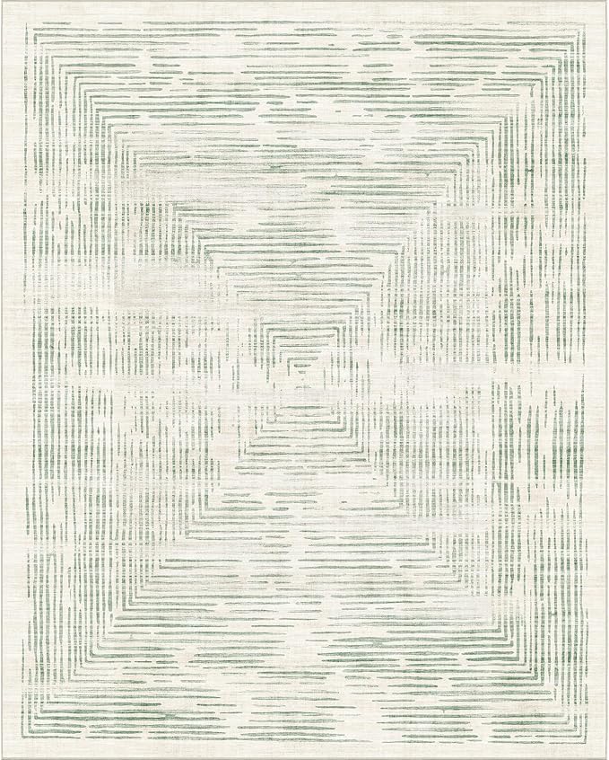 BLISSA 8x10 Area Rugs for Living Room - Soft Large Washable Geometric Sage Green Lines Borderd Modern Abstract Bedroom Rug Striped Contemporary Carpet for Nursery Dining Room Home Office Decor