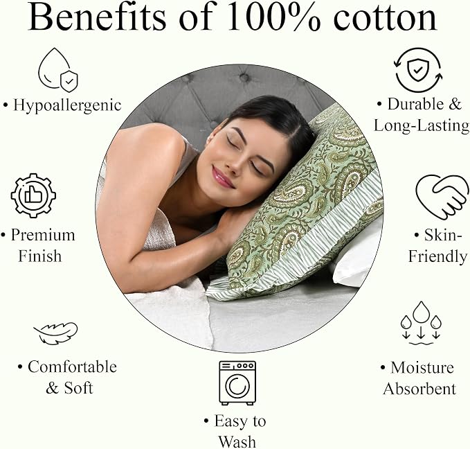 Ridhi Nostalgic Naturals Block Print Ruffle Throw Pillow Cover 16" x 16" (Pack of 2) Decorative Cushion Covers with Ruffle for Couch, Sofa, Bed, Living Room, Home Decor Gift for Spring, Mother's Day