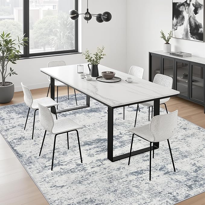 Washable Area Rug 3x5 Entryway Rug: Washable Modern Abstract Soft Thin Rug Indoor Floor No Slip Carpet for Bedroom Dining Room Farmhouse Nursery Home Office - Blue Grey